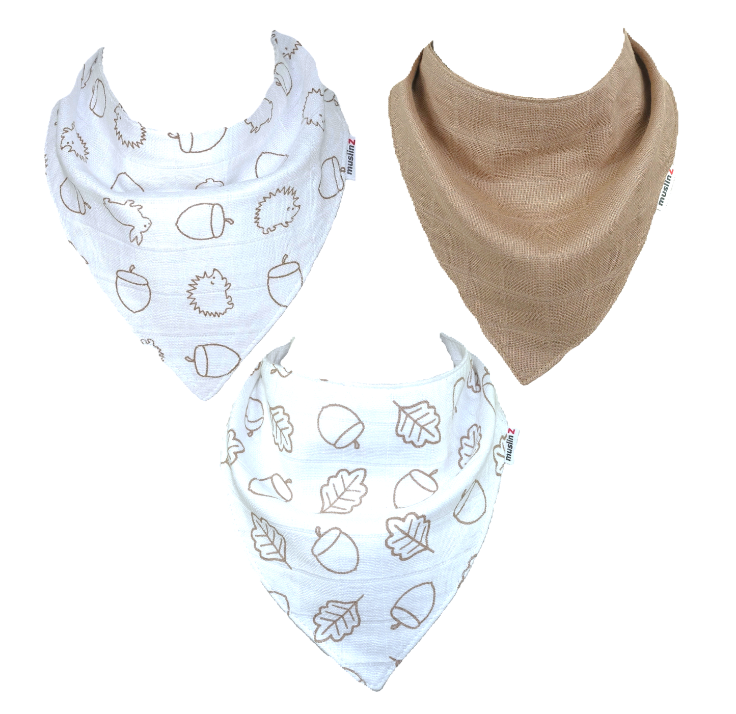 Cotton dribble bibs pack of 3 in neutral tones by Muslinz