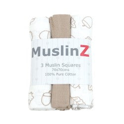 100% Cotton Muslin Cloths (Pack of 3)