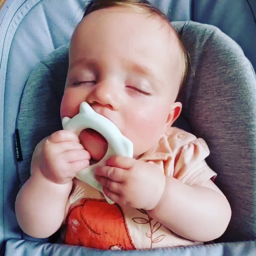BPA-free natural rubber baby teether close-up