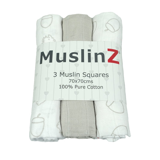 100% Cotton Muslin Cloths (Pack of 3)