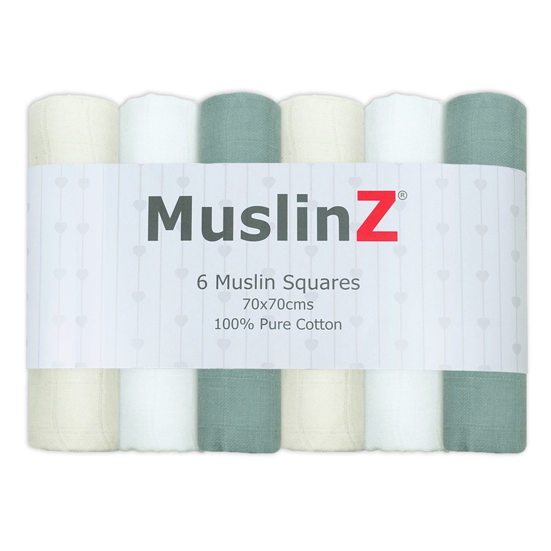100% cotton muslin cloths pack of 6 in Aqua Neutrals by MuslinZ