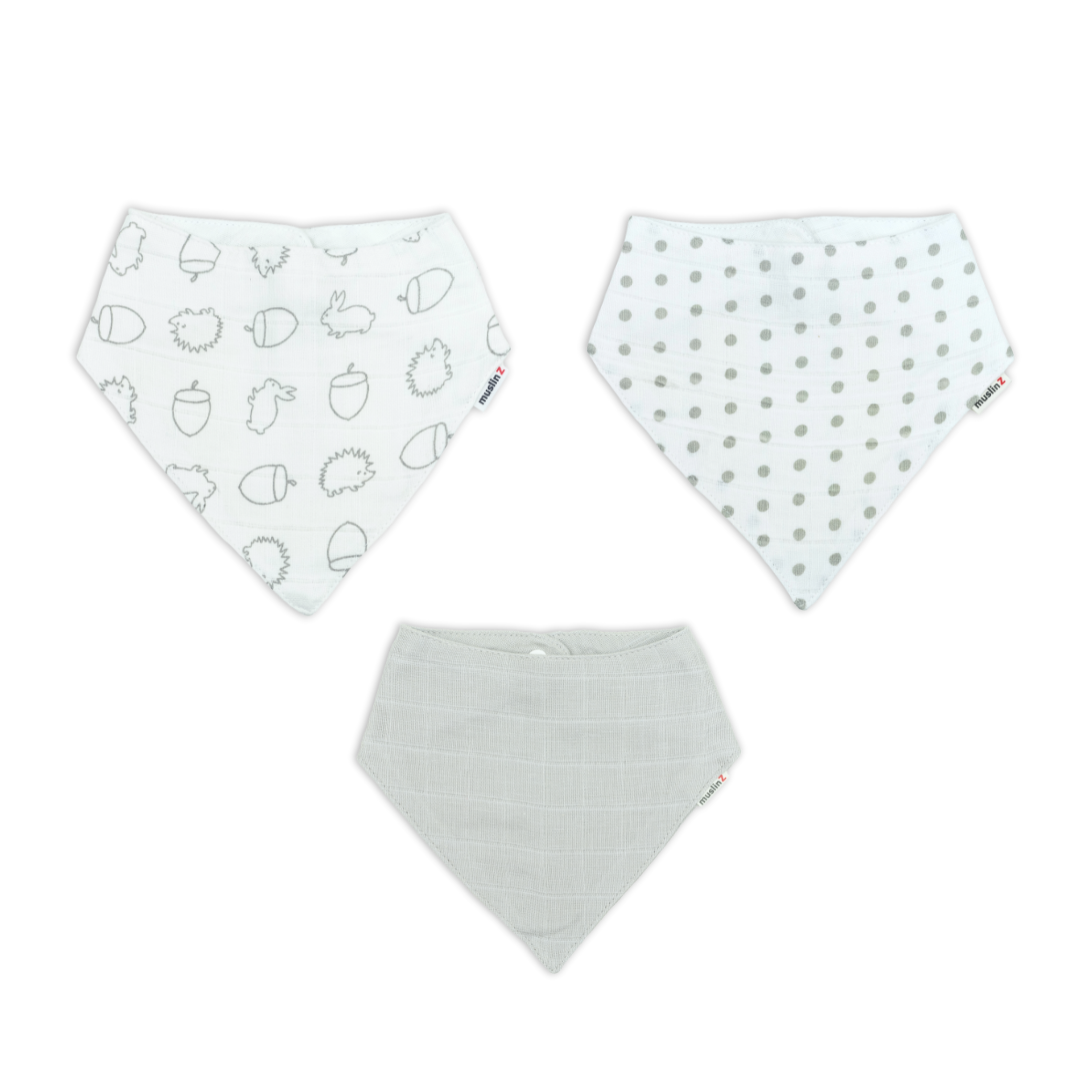 Cotton dribble bibs pack of 3 in neutral tones by Muslinz