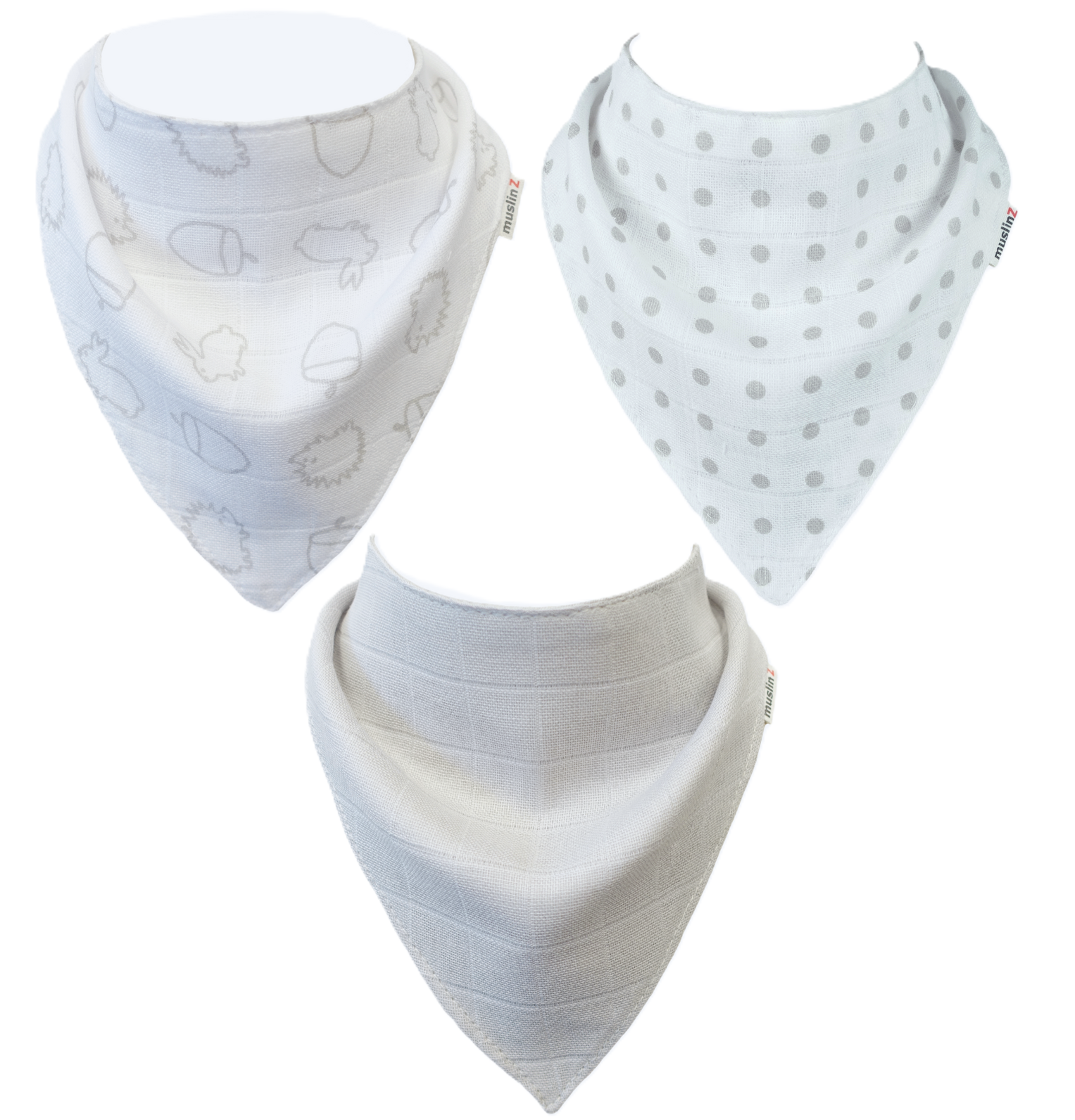 Cotton dribble bibs pack of 3 in neutral tones by Muslinz