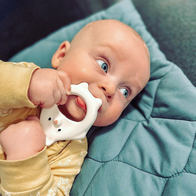 Soft natural rubber teether for teething babies