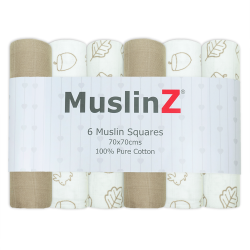 100% cotton muslin cloths pack of 6 in Soft Oak Woodland by MuslinZ